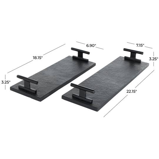 Black Marble Slim Textured Living Room Décor Tray with Rod Handles, 2ct.